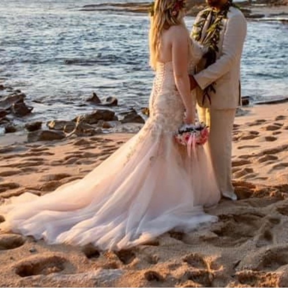 Allure bridal W372 blush pink wedding dress size 10-14 - Picture 6 of 6